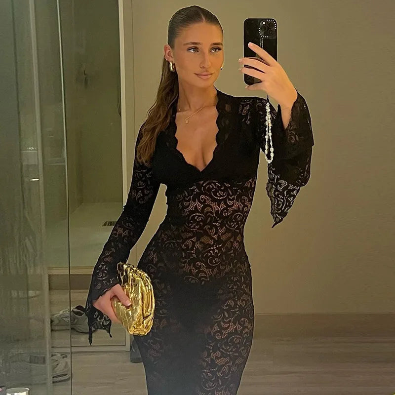 SERRY MAXI DRESS Long Sleeve White Lace Dress - Seldom Seen Styles