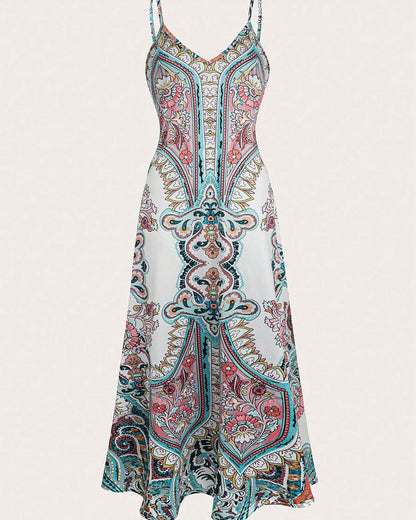 Women's Summer Paisley Floral Maxi Dress V Neck Loose Flowy Vacation Boho Long Sundress - Seldom Seen Styles