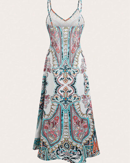 Women's Summer Paisley Floral Maxi Dress V Neck Loose Flowy Vacation Boho Long Sundress - Seldom Seen Styles