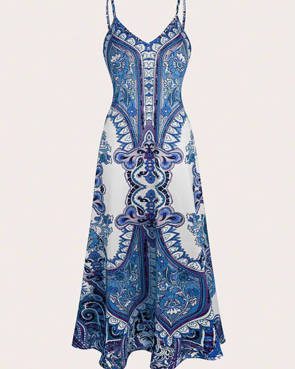 Women's Summer Paisley Floral Maxi Dress V Neck Loose Flowy Vacation Boho Long Sundress - Seldom Seen Styles