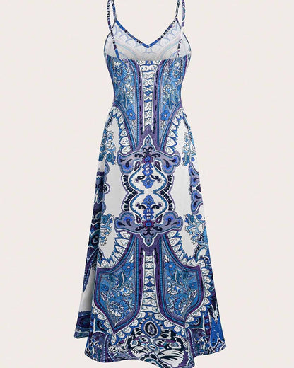 Women's Summer Paisley Floral Maxi Dress V Neck Loose Flowy Vacation Boho Long Sundress - Seldom Seen Styles