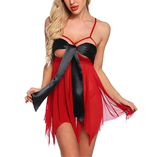 Sajiero Bowknot Sling Front Open Short Lingerie - Seldom Seen Styles