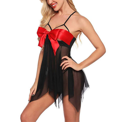 Sajiero Bowknot Sling Front Open Short Lingerie - Seldom Seen Styles