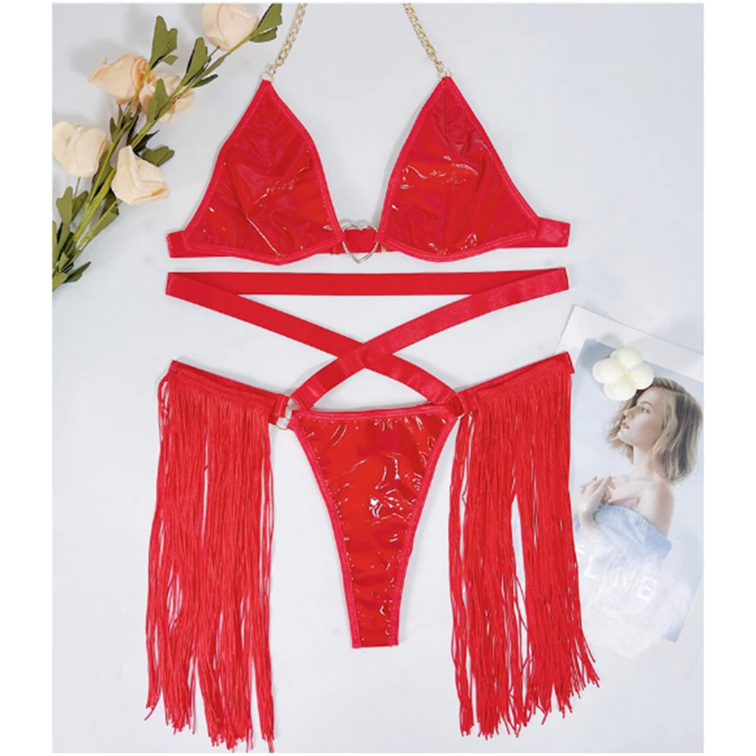 Sajiero Damon Heart Faux Leather Style Lingerie - Seldom Seen Styles