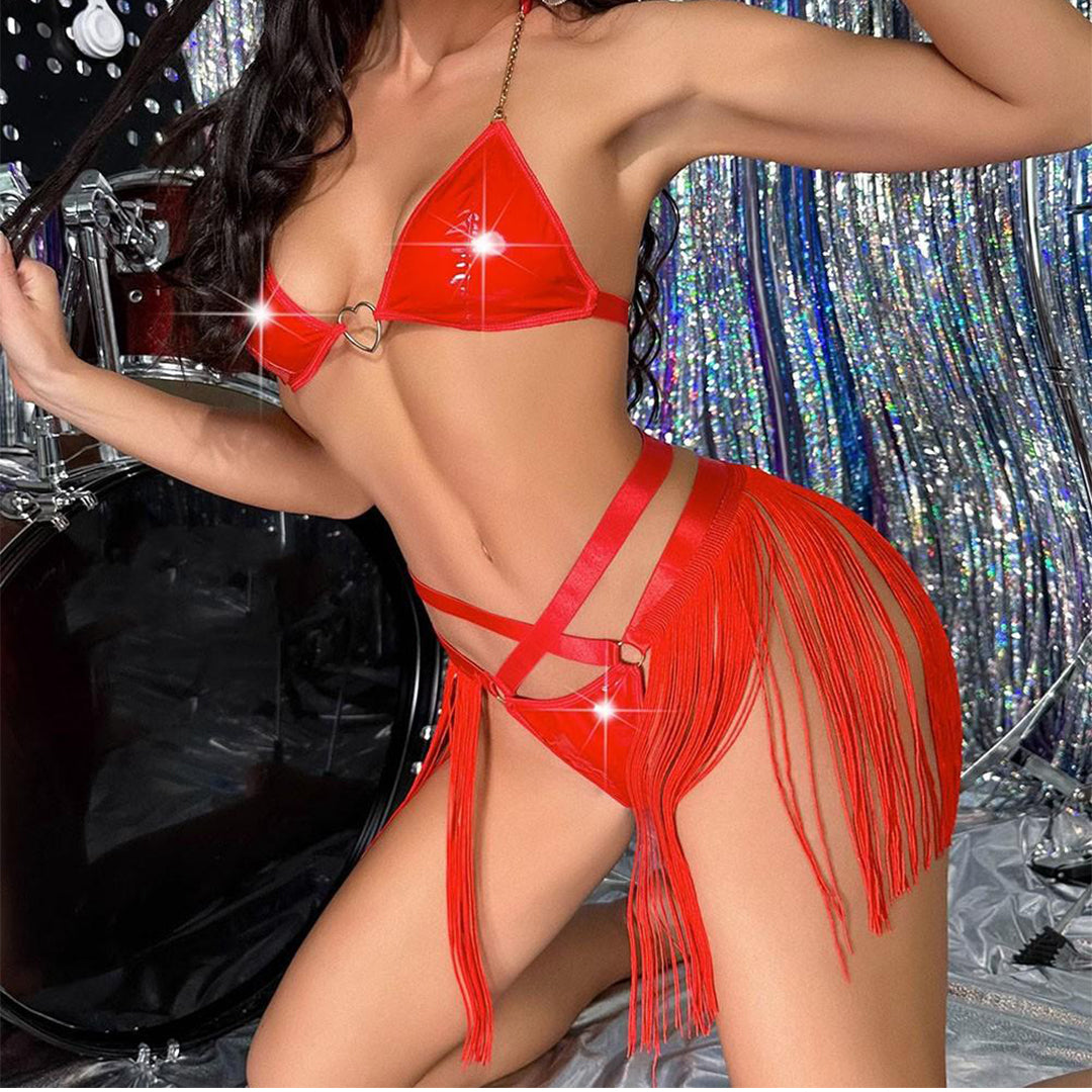 Sajiero Damon Heart Faux Leather Style Lingerie - Seldom Seen Styles