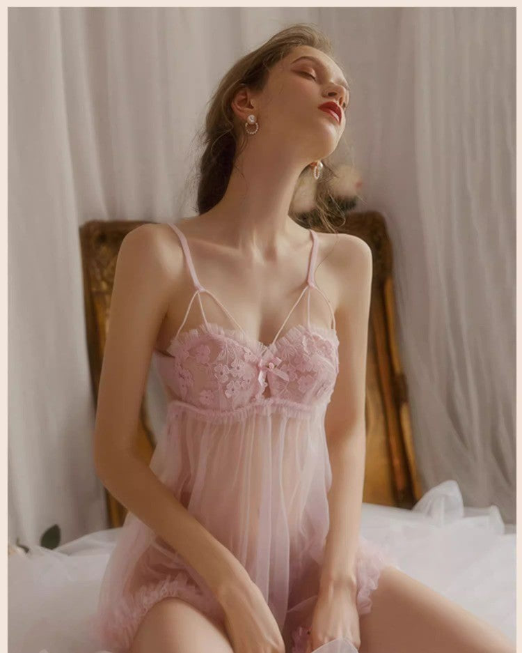 Sajiero Pretty Flower Embroidered Transparent Short Lingerie - Seldom Seen Styles