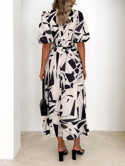 Sakura Midi Dress - Beige Geo - Seldom Seen Styles