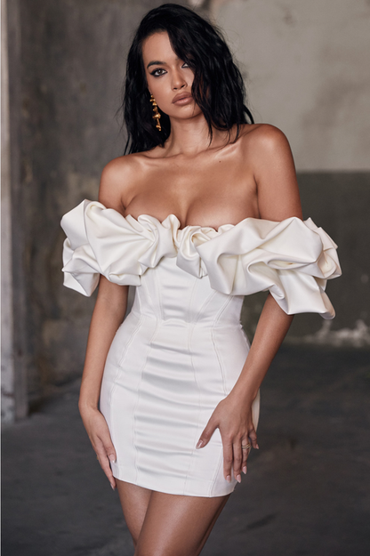 Satin Ruffle Strapless Dress - Seldom Seen Styles