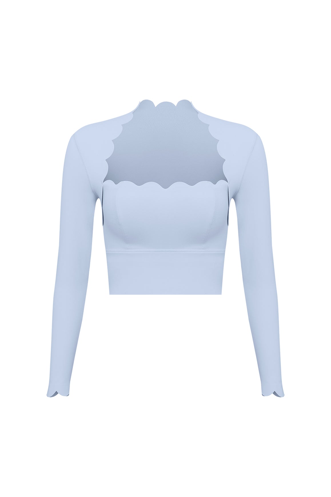 Scallop Cropped Long Sleeve Top | heavenlyblue | Classic Length | WISKII ACTIVE