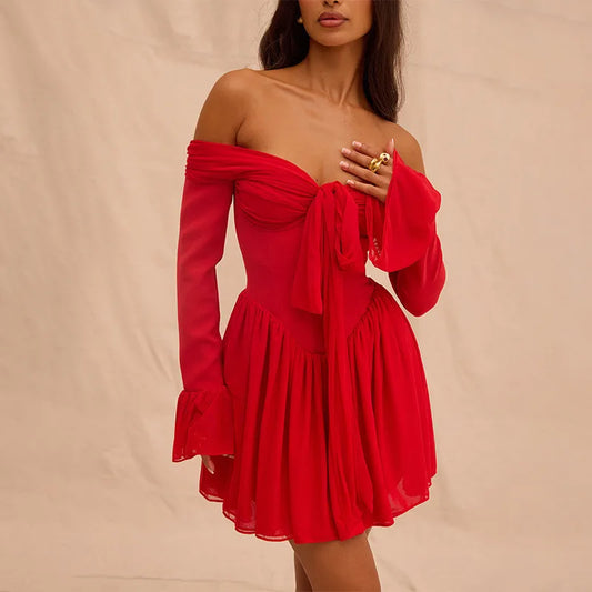 Scarlet Muse Long Sleeves Red Mini Dress - Seldom Seen Styles