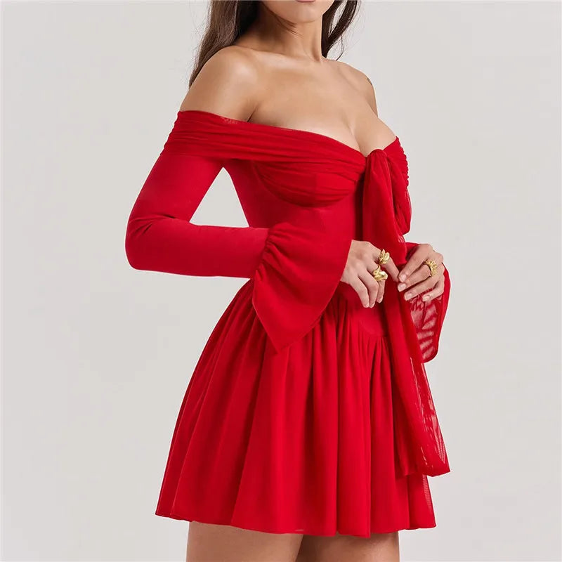 Scarlet Muse Long Sleeves Red Mini Dress - Seldom Seen Styles