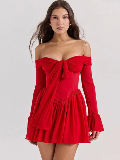 Scarlet Muse Long Sleeves Red Mini Dress - Seldom Seen Styles