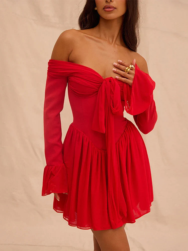 Scarlet Muse Long Sleeves Red Mini Dress - Seldom Seen Styles