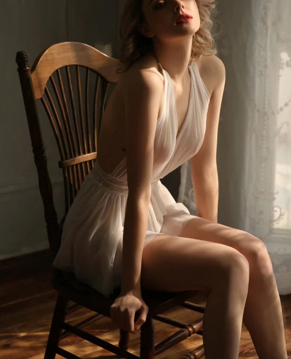 LEILA HALTER MESH ROMANTIC SHEER LINGERIE DRESS - Seldom Seen Styles