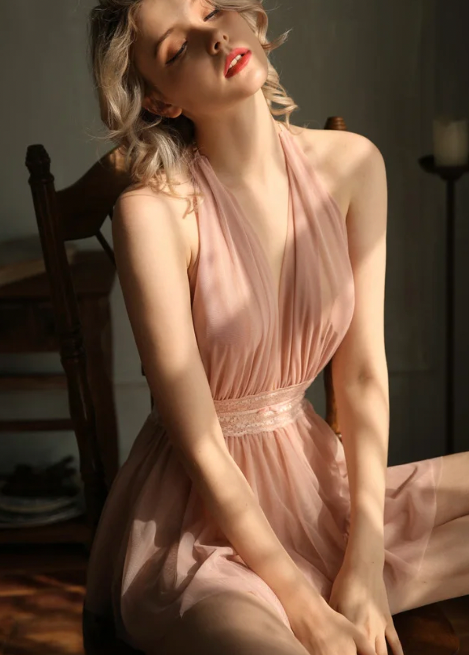 LEILA HALTER MESH ROMANTIC SHEER LINGERIE DRESS - Seldom Seen Styles