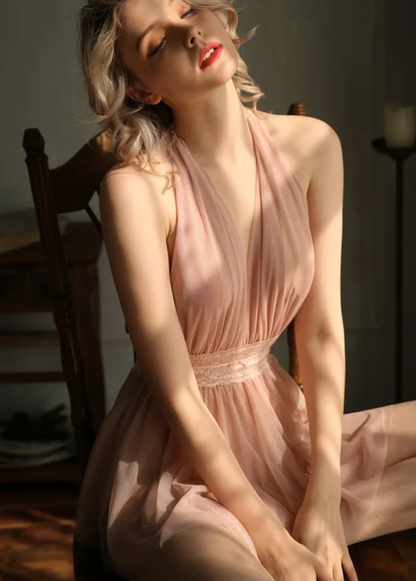 LEILA HALTER MESH ROMANTIC SHEER LINGERIE DRESS - Seldom Seen Styles