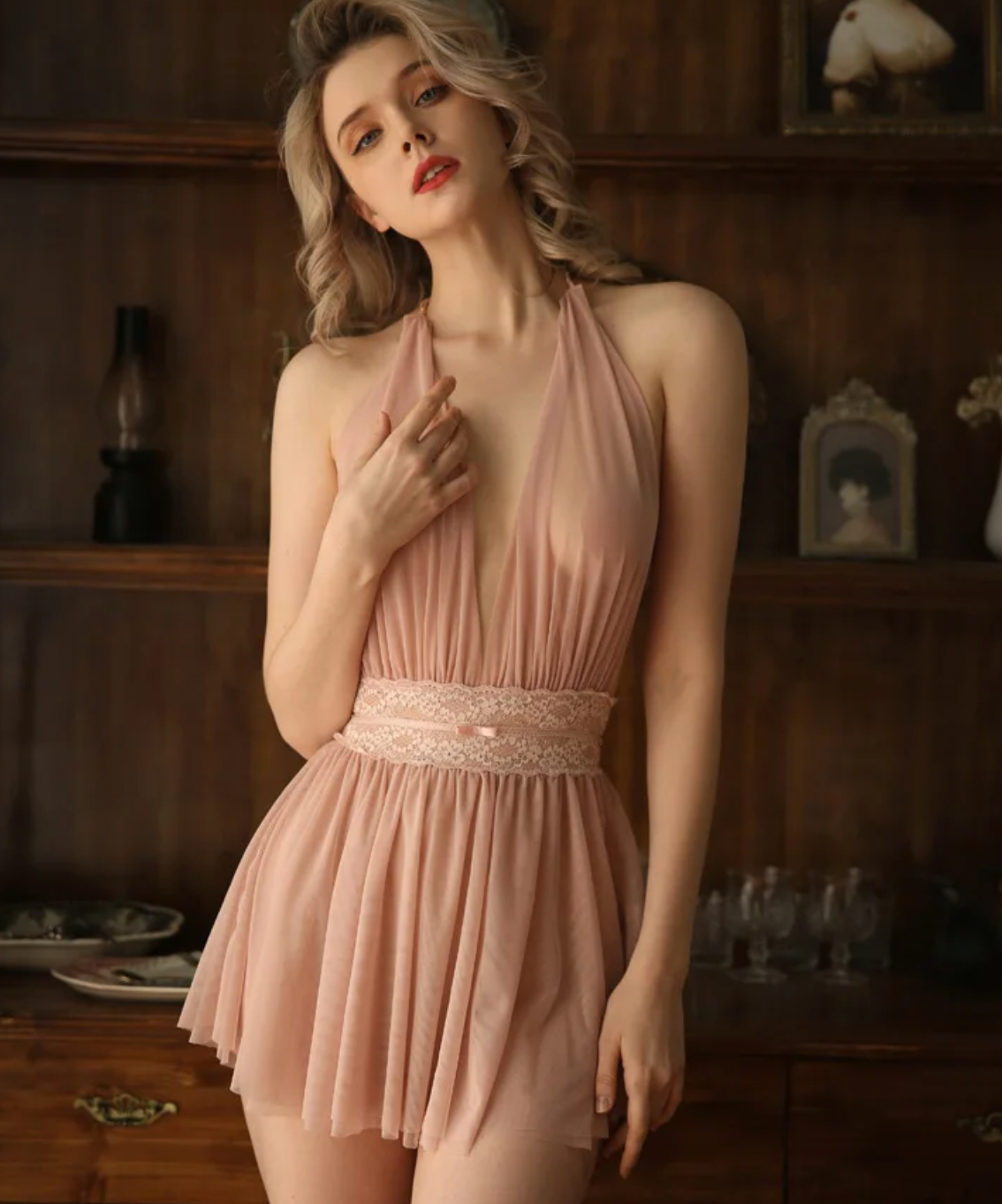 LEILA HALTER MESH ROMANTIC SHEER LINGERIE DRESS - Seldom Seen Styles