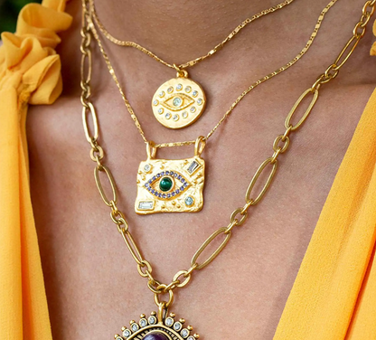 FARAH 18K GOLD PLATED EVIL EYE NECKLACE - Seldom Seen Styles