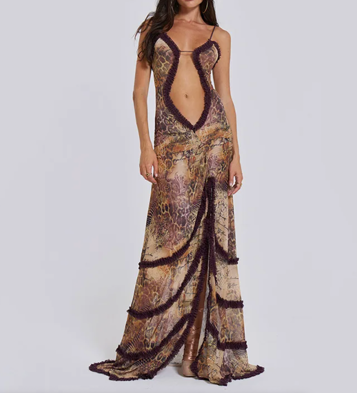 BRIT Y2K RUFFLE MAXI CUTOUT DRESS - Seldom Seen Styles