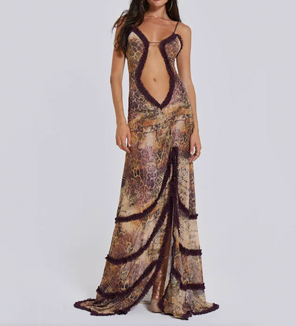 BRIT Y2K RUFFLE MAXI CUTOUT DRESS - Seldom Seen Styles