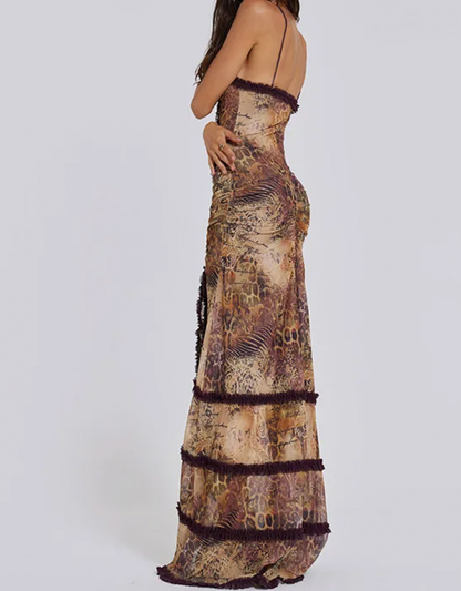 BRIT Y2K RUFFLE MAXI CUTOUT DRESS - Seldom Seen Styles