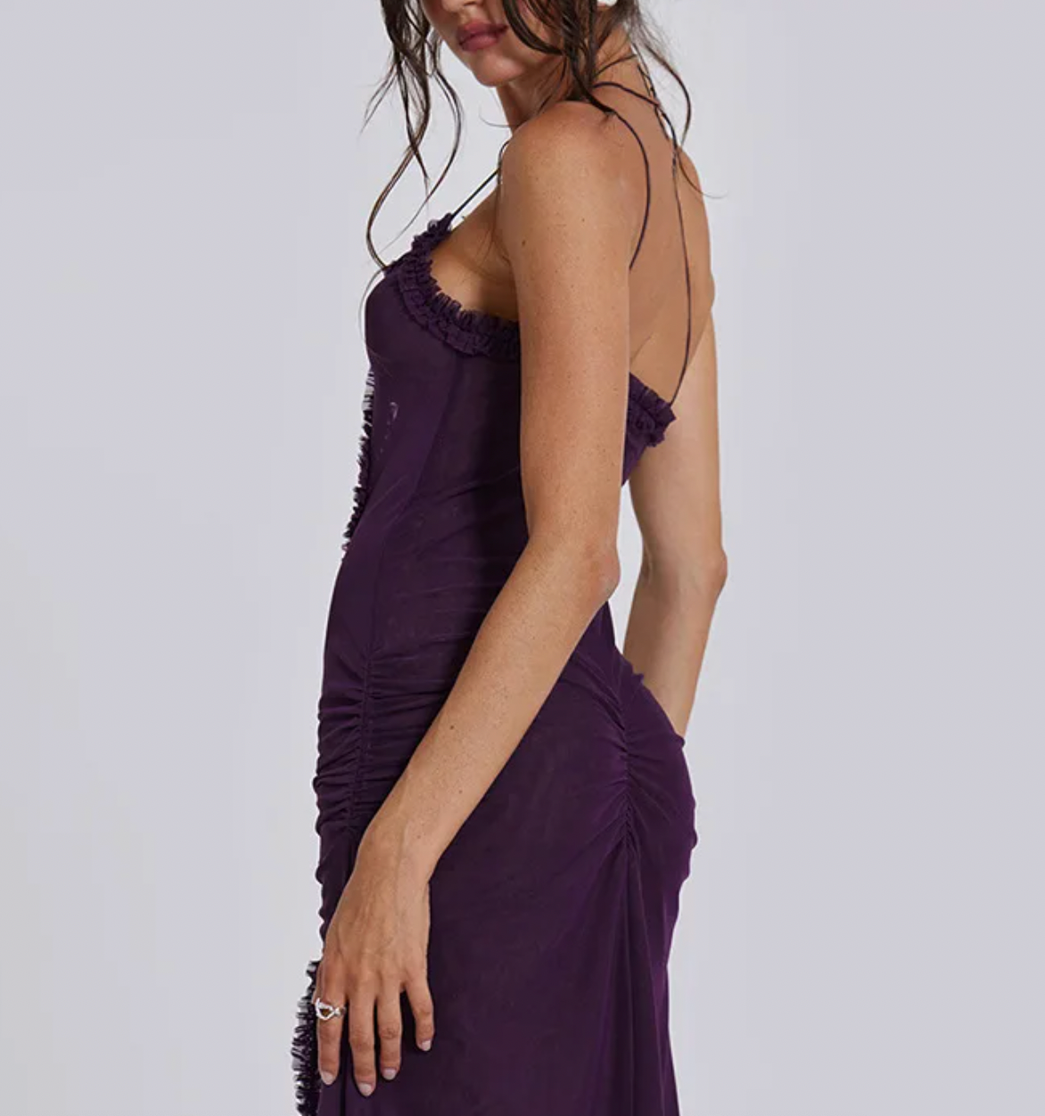 BRIT Y2K RUFFLE MAXI CUTOUT DRESS - Seldom Seen Styles