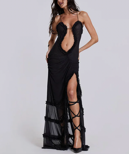BRIT Y2K RUFFLE MAXI CUTOUT DRESS - Seldom Seen Styles