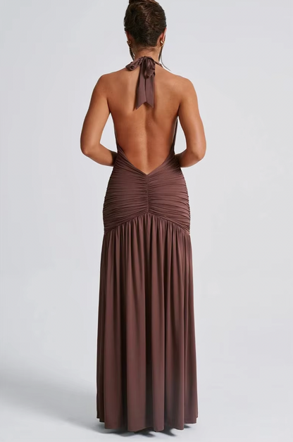 INNIS DEEP V NECK HALTER DRESS - Seldom Seen Styles