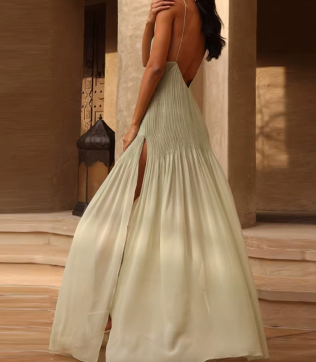 ATHENA PLEATED V NECK MAXI DRESS - Seldom Seen Styles