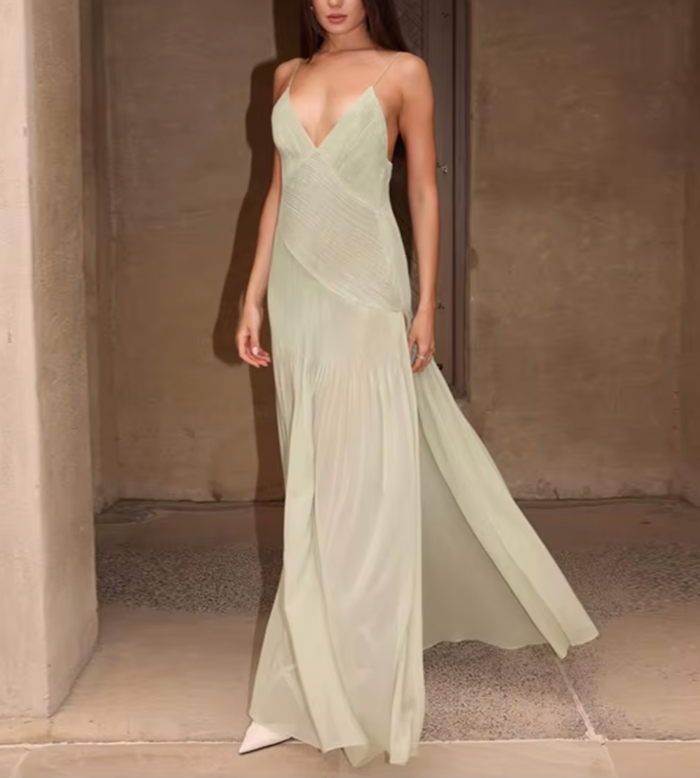 ATHENA PLEATED V NECK MAXI DRESS - Seldom Seen Styles
