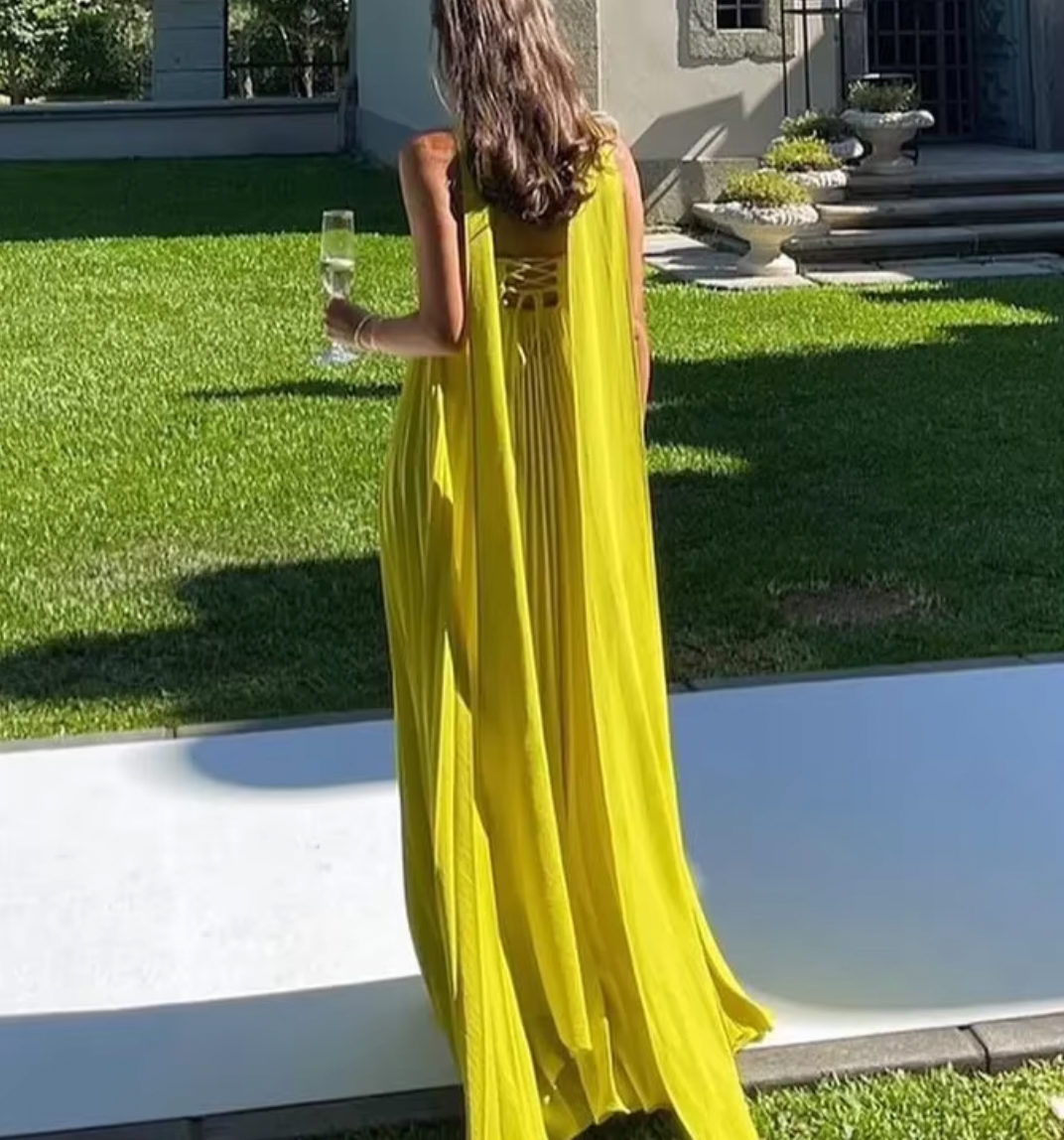 MELANI GREEN PLEATED STRAPLESS GOWN - Seldom Seen Styles