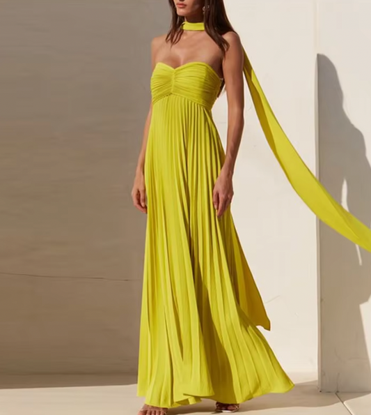 MELANI GREEN PLEATED STRAPLESS GOWN - Seldom Seen Styles