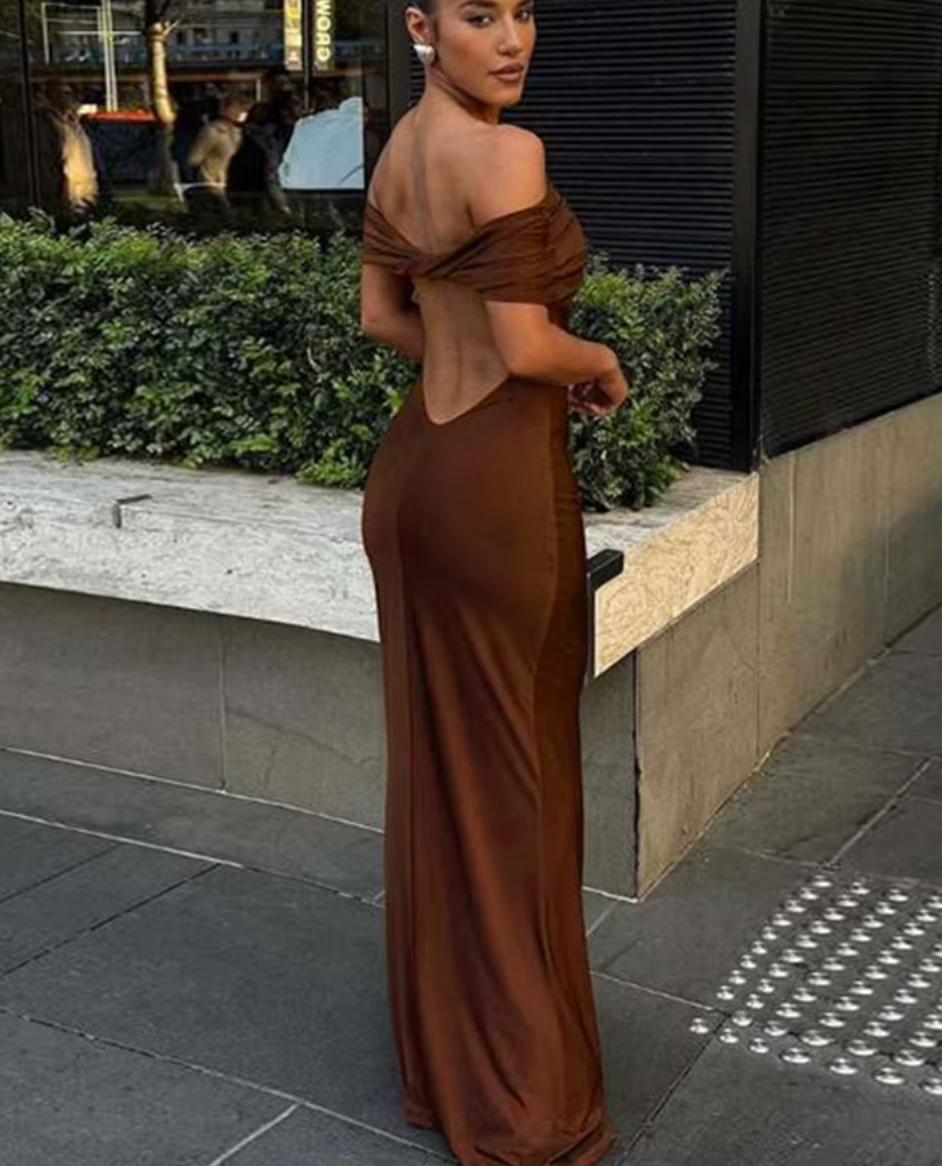 TESSI OFF THE SHOULDER OPEN BACK DRESS - Seldom Seen Styles