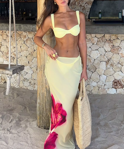 KATIE 3 PC BIKINI SET WITH COVERUP SKIRT - Seldom Seen Styles