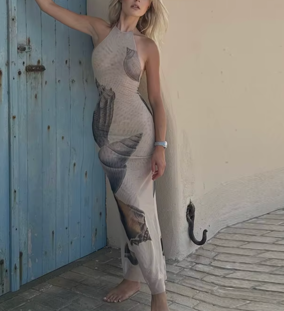 RAYA HALTER SEASHELL DRESS - Seldom Seen Styles