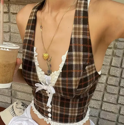 JESSI PLAID HALTER TOP - Seldom Seen Styles