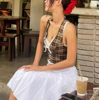 JESSI PLAID HALTER TOP - Seldom Seen Styles