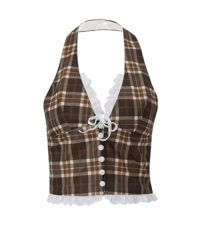JESSI PLAID HALTER TOP - Seldom Seen Styles