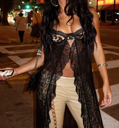 FRANI LEOPARD SHEER LACE TOP - Seldom Seen Styles