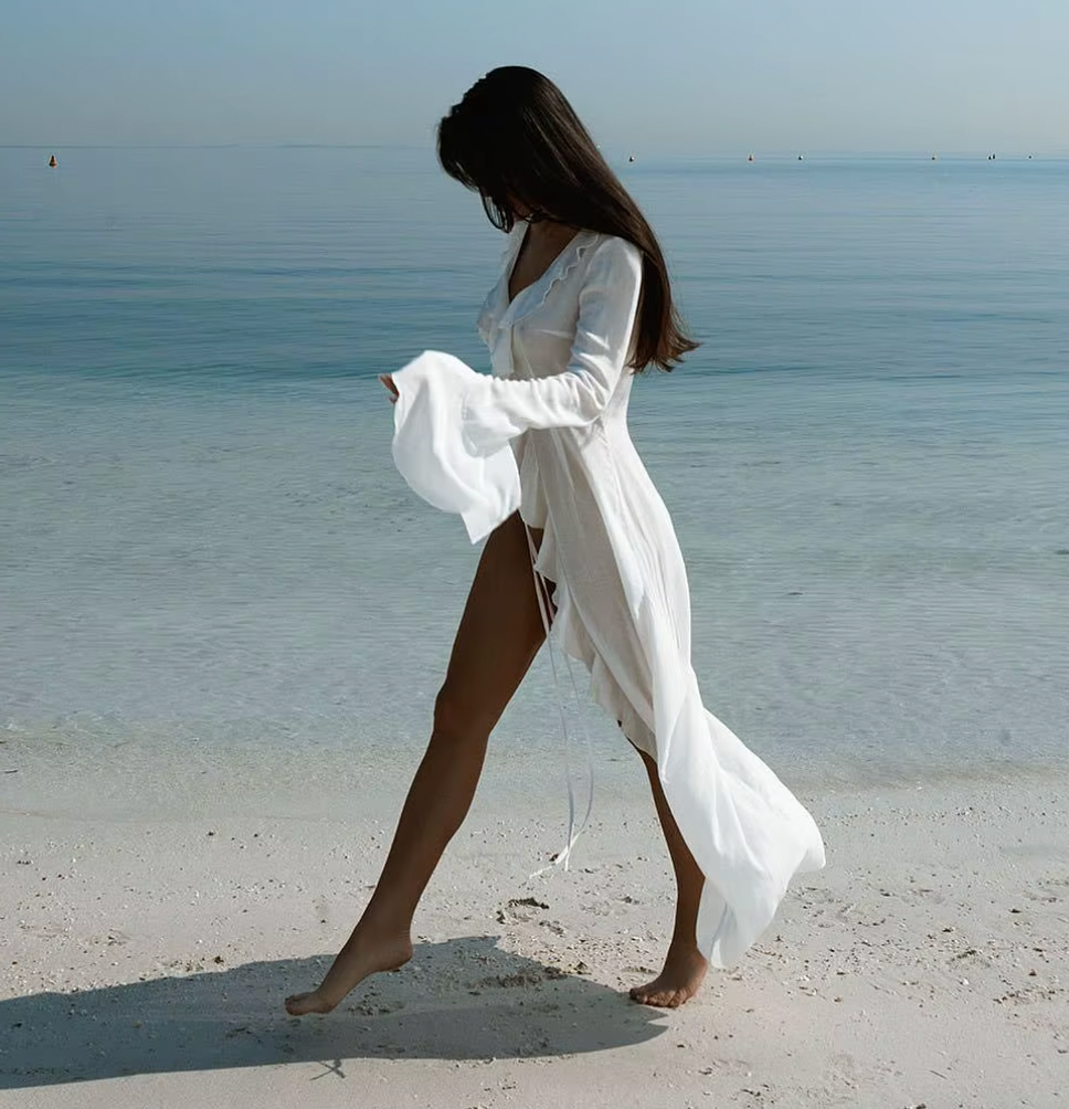 JOHAN RUFFLE LONG SHEER TOP - Seldom Seen Styles