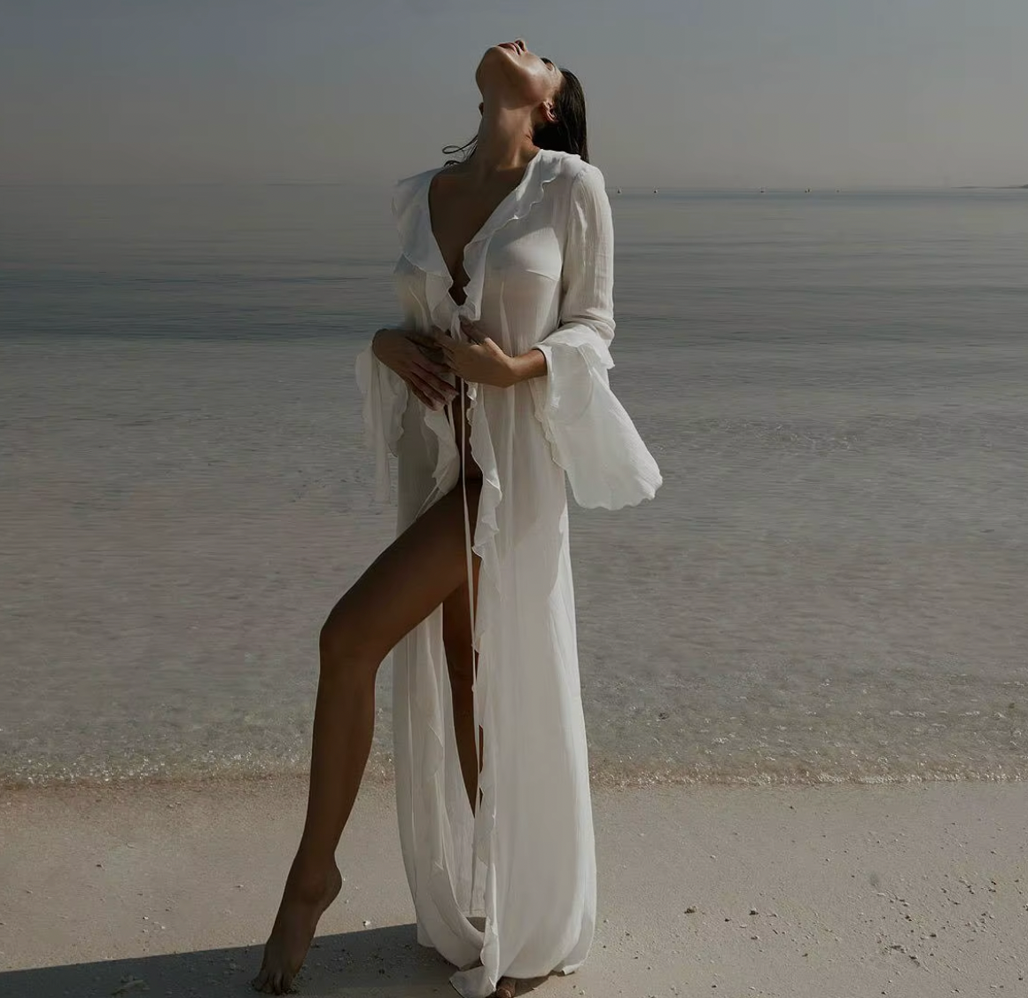 JOHAN RUFFLE LONG SHEER TOP - Seldom Seen Styles