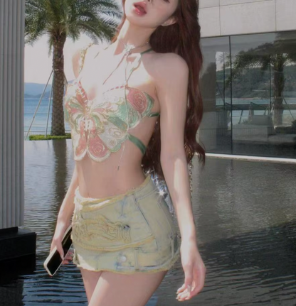 LIANE BUTTERFLY OPEN BACK Y2K TOP - Seldom Seen Styles