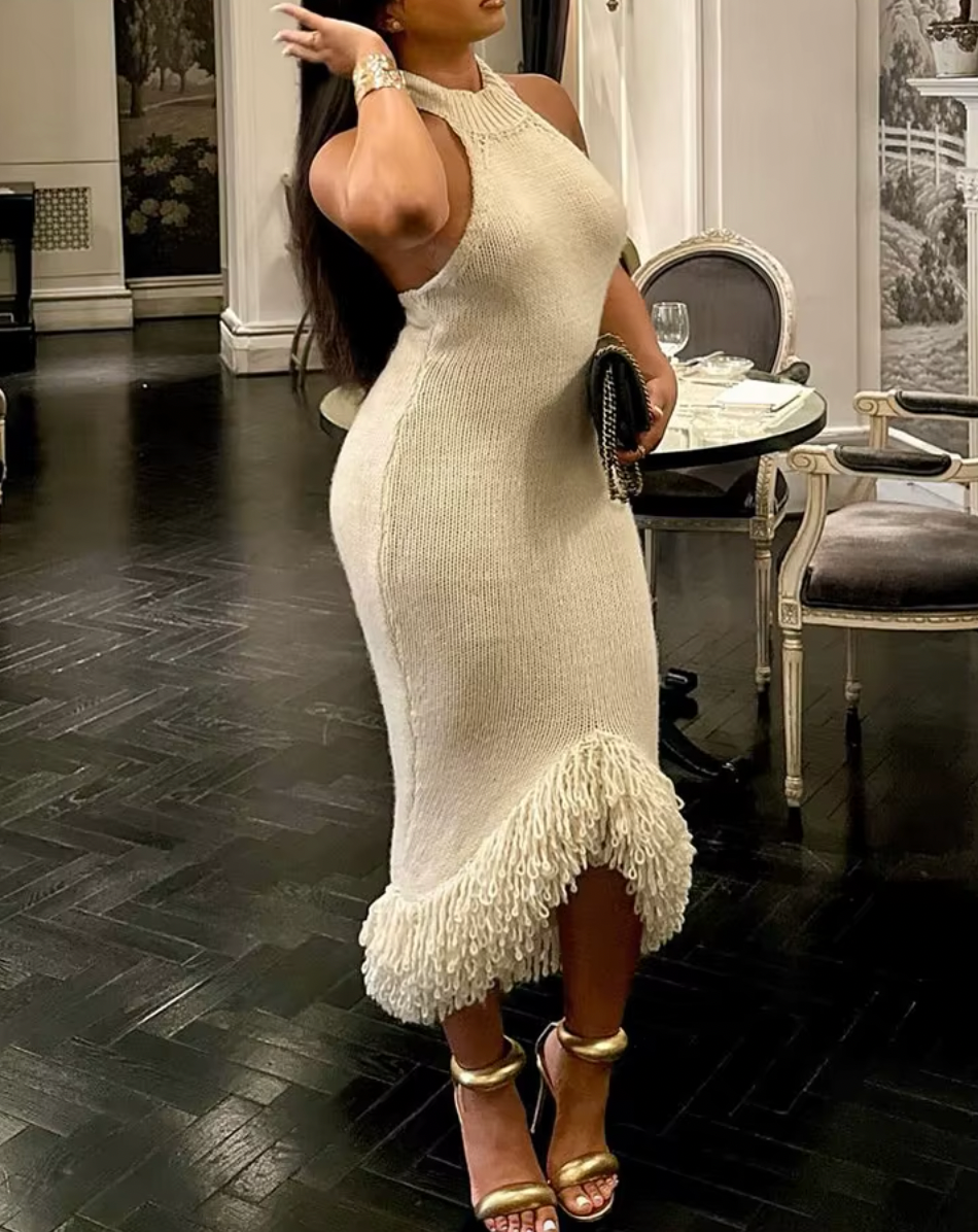 LANICIA HALTER KNIT FRINGE DRESS - Seldom Seen Styles