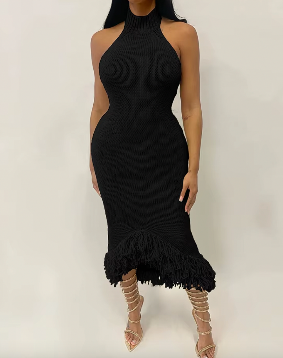 LANICIA HALTER KNIT FRINGE DRESS - Seldom Seen Styles