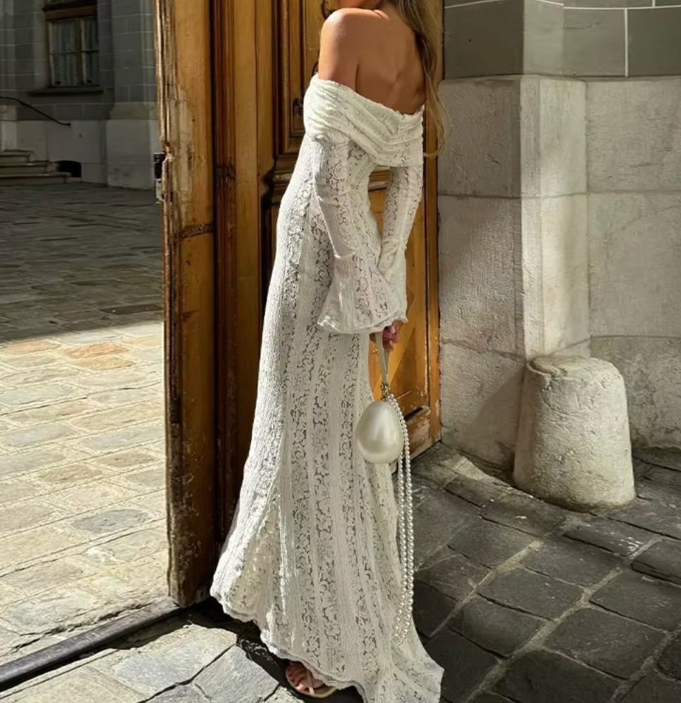 ANGELINA OFF THE SHOULDER LACE DRESS - Seldom Seen Styles