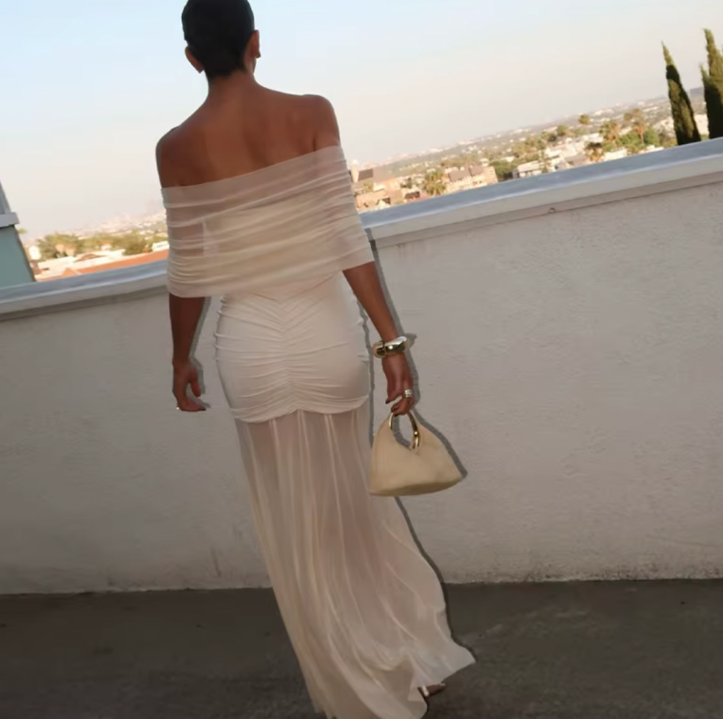 WANDA OFF THE SHOULDER SHEER DRESS - Seldom Seen Styles