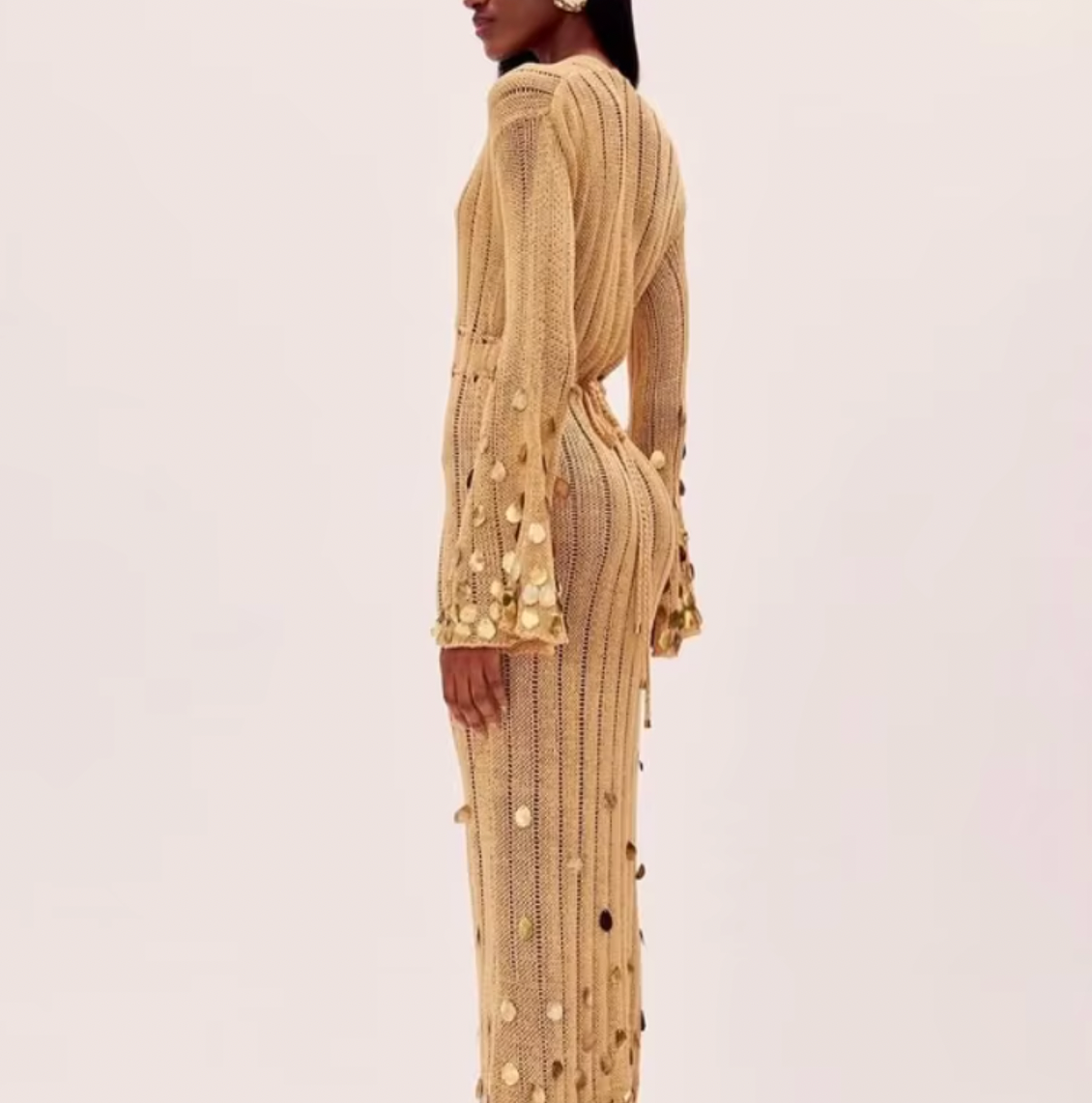 LANIE DEEP V CROCHET SEQUIN DRESS - Seldom Seen Styles