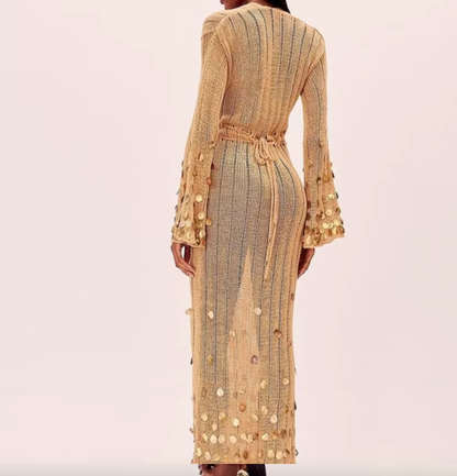 LANIE DEEP V CROCHET SEQUIN DRESS - Seldom Seen Styles