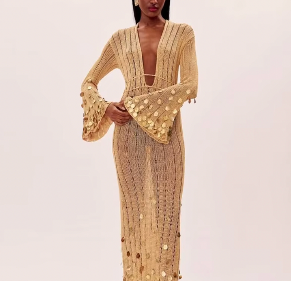 LANIE DEEP V CROCHET SEQUIN DRESS - Seldom Seen Styles