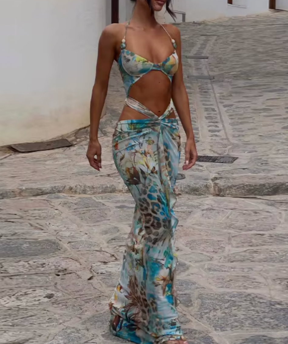 LAURA BIKINI CUTOUT PRINTED DRESS - Seldom Seen Styles